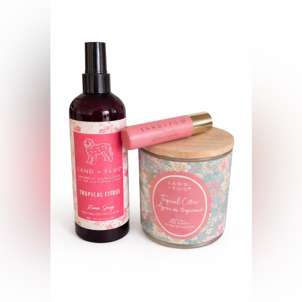 SAND + FOG Tropical Citrus Room Spray, Candle and Love Letters Perfume Bundle